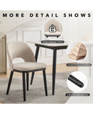 Set of 2 Modern Fabric Upholstered Dining Chairs, Curved Back Kitchen Side Seating with Solid Wood Legs