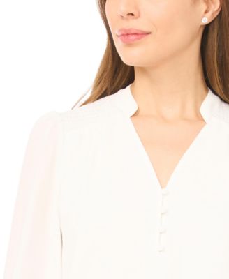 Women's Long-Sleeve V-Neck Smocked Top