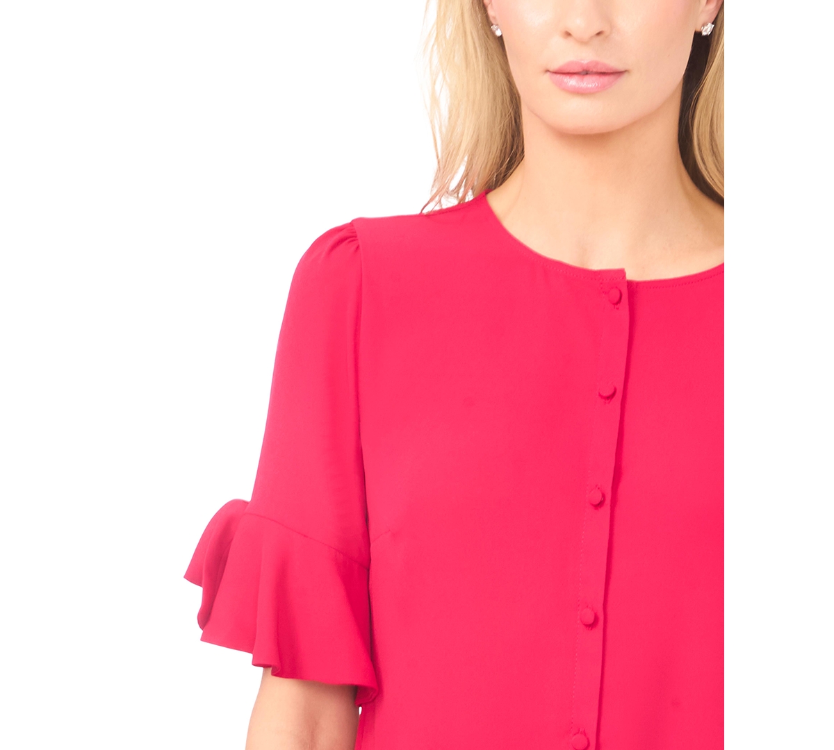 CeCe Women's Flounce Sleeve Crewneck Top