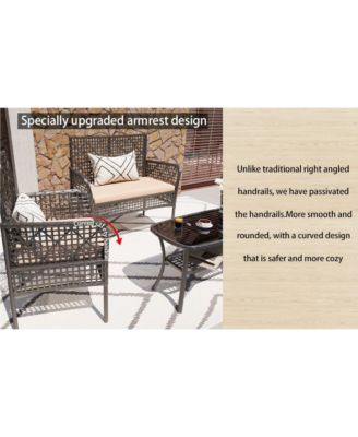 4 Piece Outdoor Patio PE Rattan Conversation Set with Tempered Glass Table Soft Cushions for Backyard Pool Lawn