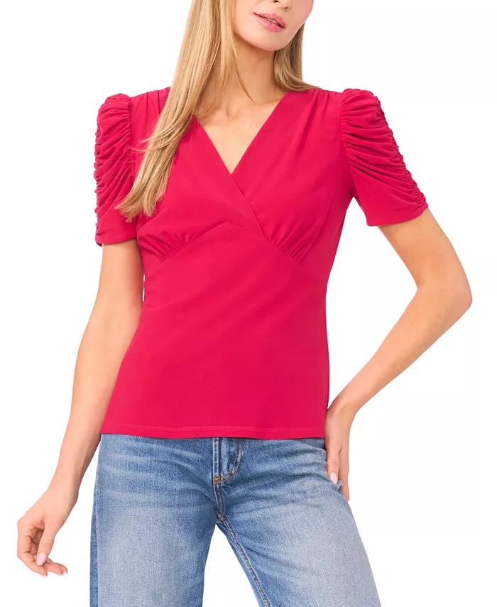Women's V-Neck Puff-Sleeve Top - thumbnail 4