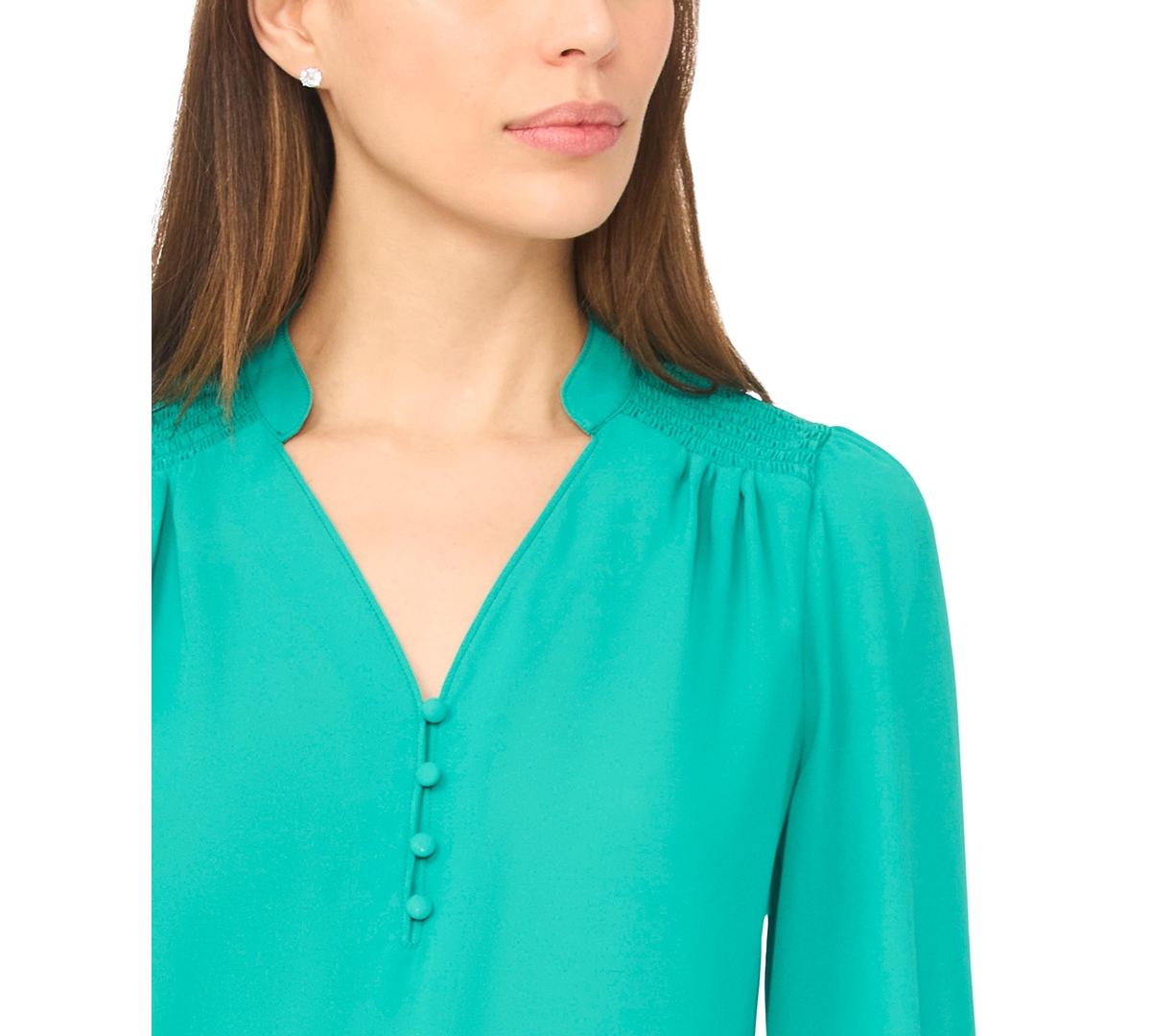 CeCe Women's Long-Sleeve V-Neck Smocked Top