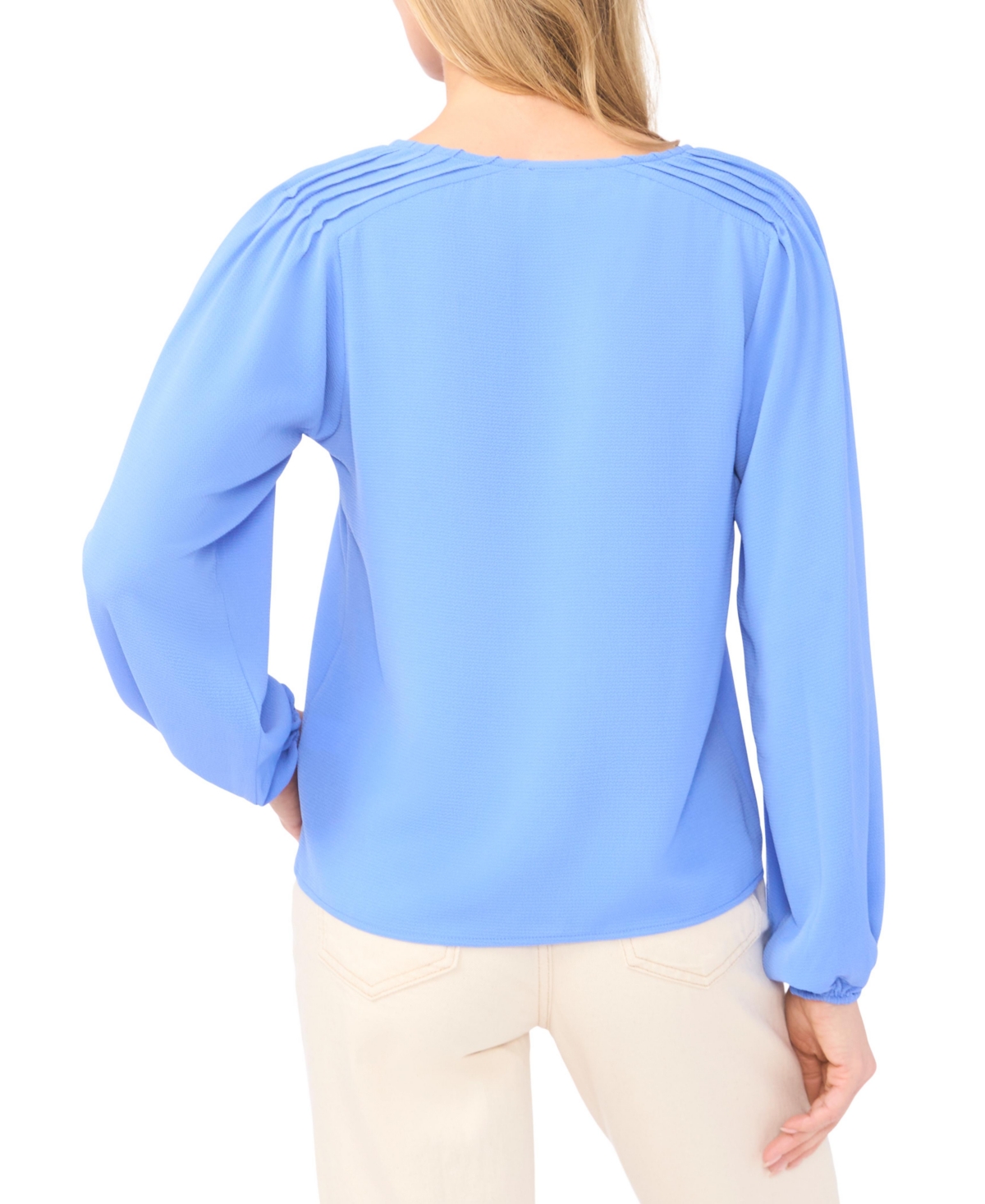 CeCe Women's Circular Trim Pin-Tuck Long Sleeve Blouse