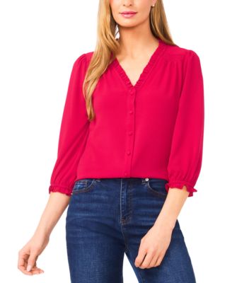 Women's Ruffled Button-Front 3/4-Sleeve Blouse
