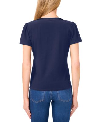 Women's V-Neck Bow-Front Detail Top