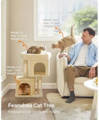 26.4-Inch Indoor Pet Play Tower with 2 Cat Caves, Scratching Posts, Top Perch, Anti-Tip Kit