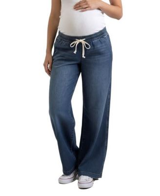 Women's Under the Belly Tie Waist Denim Wide Leg Pant - Motherhood Maternity
