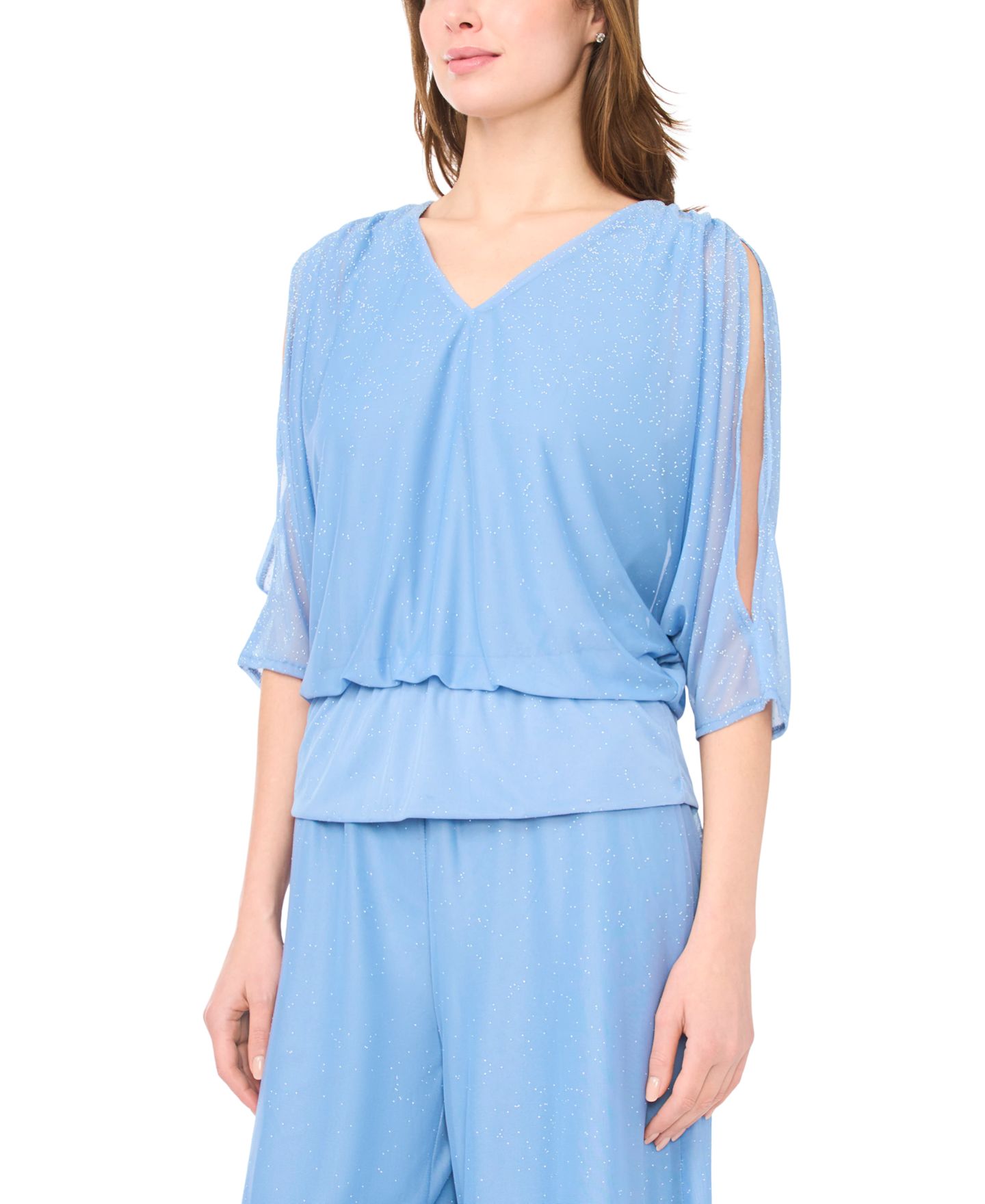 Женский топ MSK V-Neck Short-Sleeve, цвет: Синий — фото 1