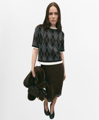 Women's Short-Sleeved Argyle Sweater