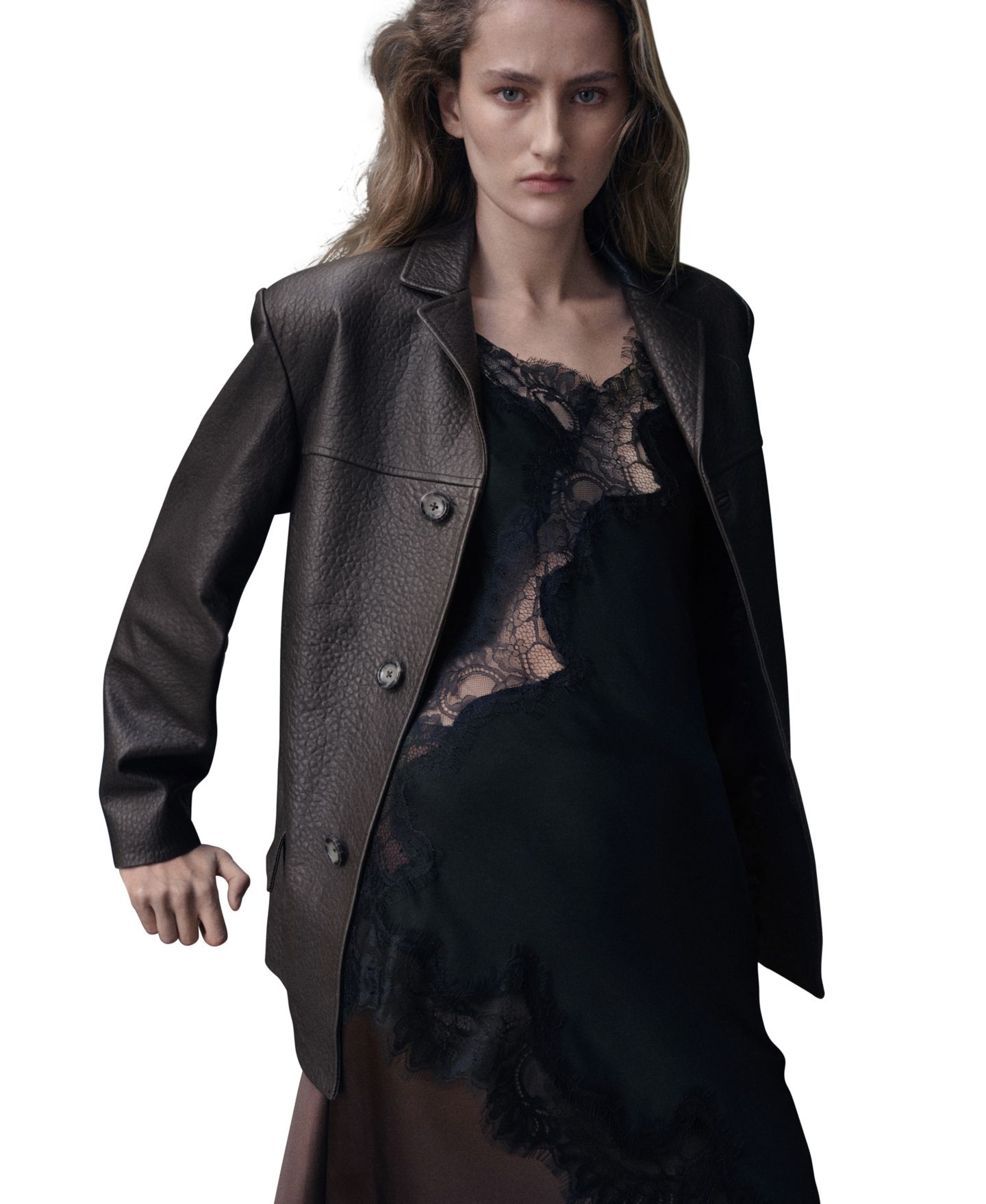 Женская куртка Mango Buttons Leather, цвет: Коричневый — фото 3