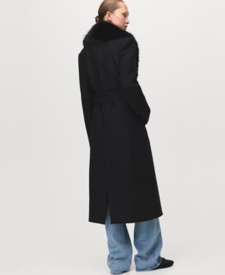 Women's Fur Collar Manteco Wool Coat