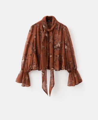 Women's Floral-Print Bow Blouse