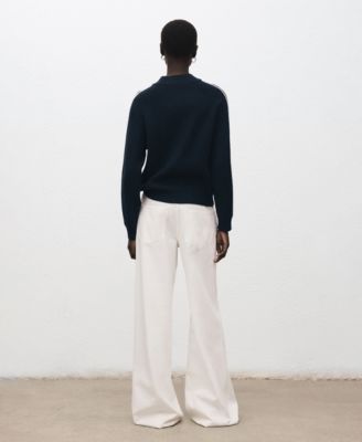 Women's Contrasting Stripes and Perkins Collar Sweater