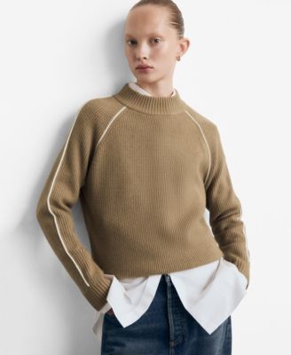 Women's Contrasting Stripes and Perkins Collar Sweater