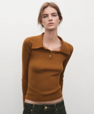 Women's Polo-Neck Ribbed Sweater