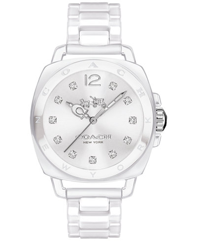 COACH Women's Boyfriend White Ceramic Bracelet Watch 34mm 14502503