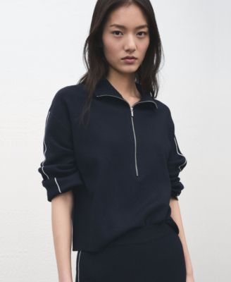 Women's Zip Neck Contrast-Stripe Sweater