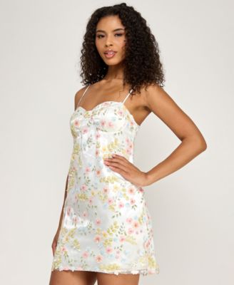 Juniors' 3D Flowers Sequin Short Dress