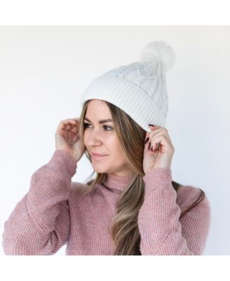 Women's Cable Knit Pom-Pom Beanie - Ivory