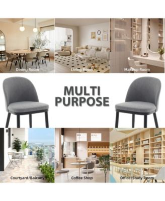 Set of 2 Modern Fabric Upholstered Dining Chairs, Curved Back Kitchen Side Chairs with Wood Legs