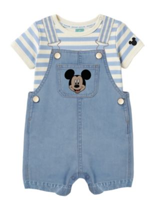 Baby Boys' Mickey Mouse Bodysuit & Denim Shortall, 2-Piece Set
