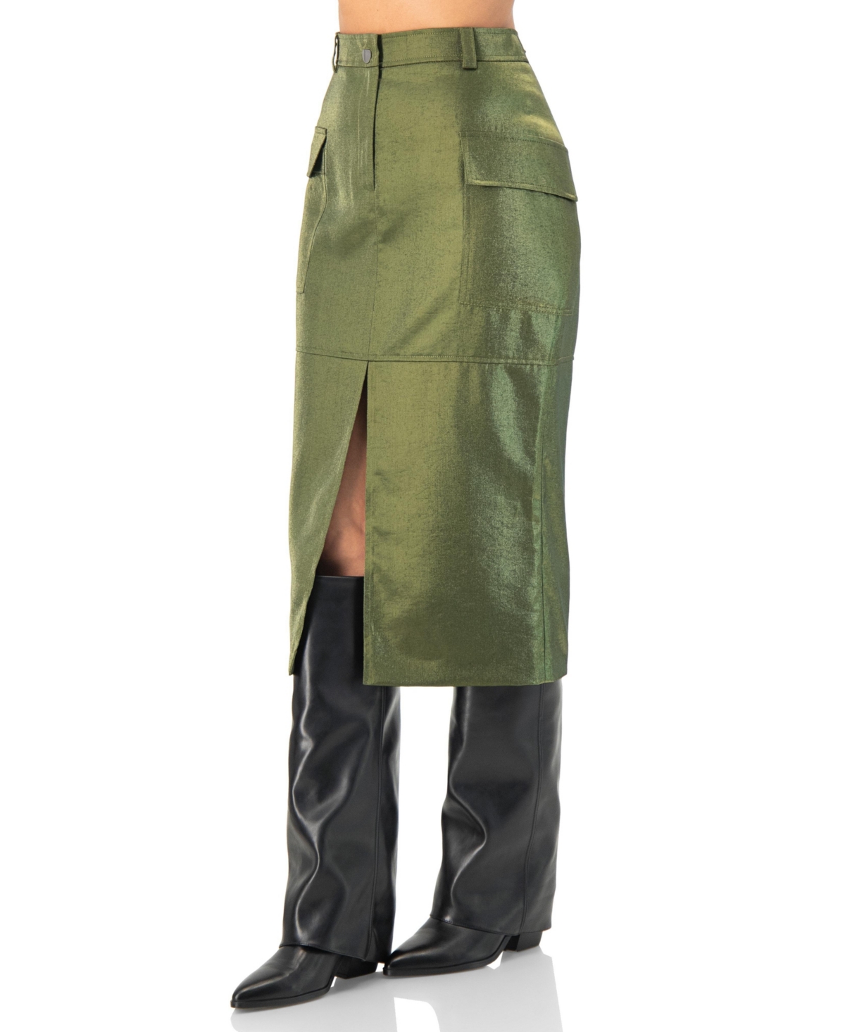 Ivonne Women's Midi Skirt with Front Slit