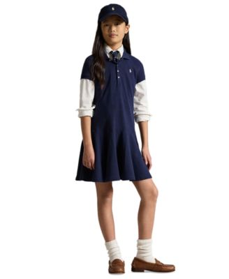 Girls' 7-16 Cotton Mesh Short-Sleeve Polo Dress