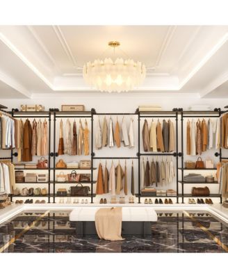 Clothing Rack,Garment Rack With 3 Wood Shelves, Organizer Rack Wall Mounted