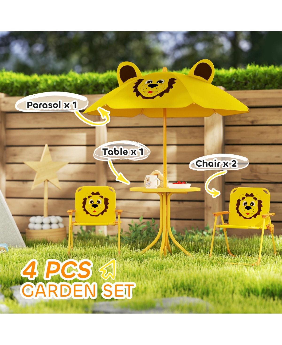 Hongge Kids Picnic Table and Chair Set with Adjustable Umbrella