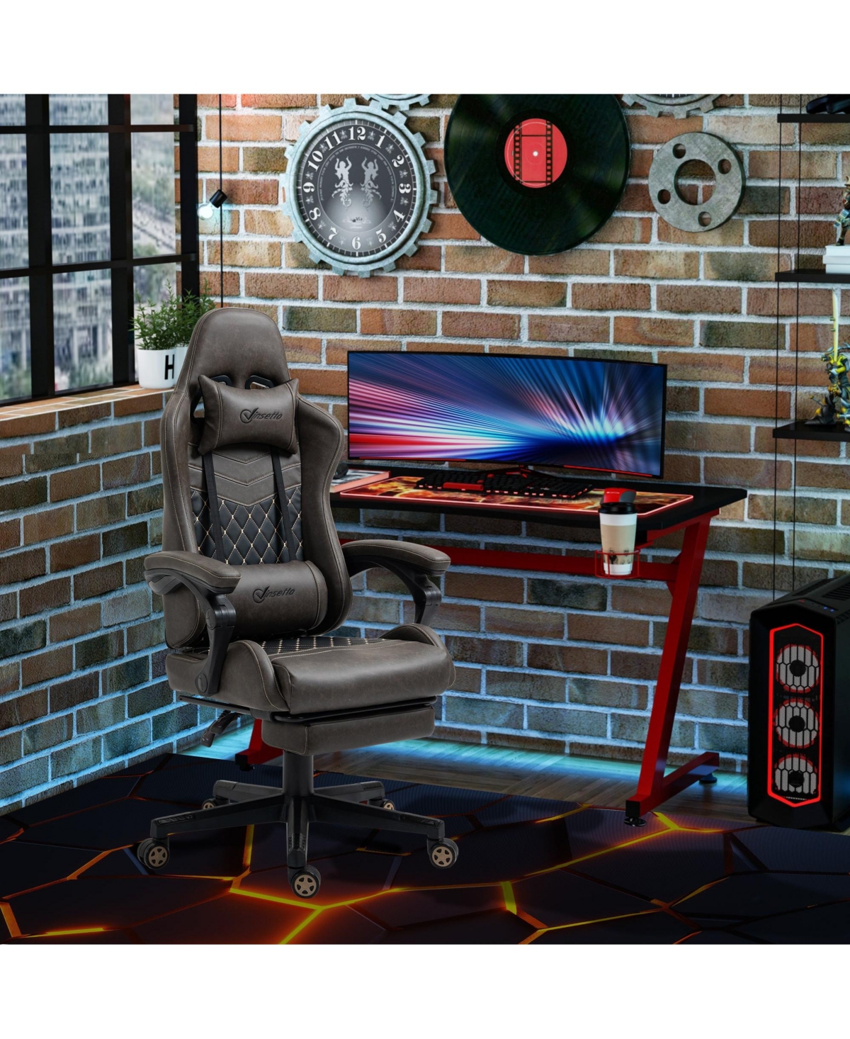 Boyel Living Racing Gaming Chair Diamond Pu Leather High Back Swivel Recliner with Footrest