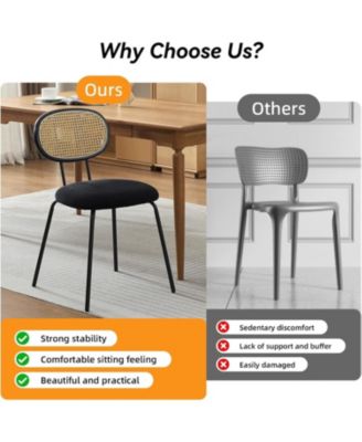 Mid Century Rattan Dining Chairs Set, Modern Velvet Upholstered Kitchen Chairs with Sturdy Metal Legs