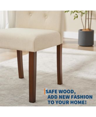 Set of 6 Button Tufted Parsons Dining Chairs, Upholstered Fabric Kitchen Side Chairs with Solid Wood Legs