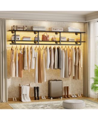 2-Tier Clothing Rack with Hanging Rod, Clothing Shelves with Top Shelf