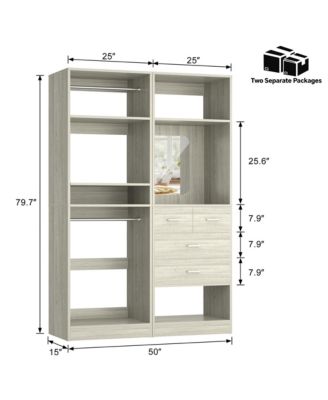 Set of 2 Free-standing Closet System with Drawers and Hanging Rods for Reach-in/ Walk-in Closet