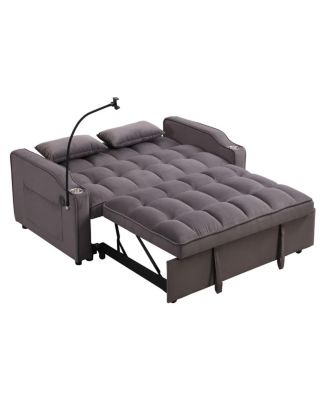 Velvet Pull-out Sleeper Sofa Bed with USB, Reclining Back, Tufted