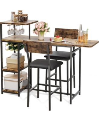 Kitchen Table Dining Table Set for 2 3-Piece Expandable Bar Table and Chairs Set