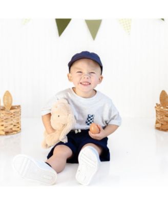 Toddler Boys Checkered Bunny Patch Easter Short Sleeve T-Shirt