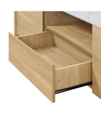 62" Oak TV Stand for TVs up to 65", Faux Marble-Top Media Console