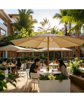 13ft XL Heavy Duty Solid Wood Outdoor Patio Umbrella with Base Parasol Wheels Stand for Bistro Market Table Garden Deck Yard Poolside Tan