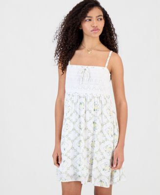 Juniors' Crochet Babydoll Mini Dress