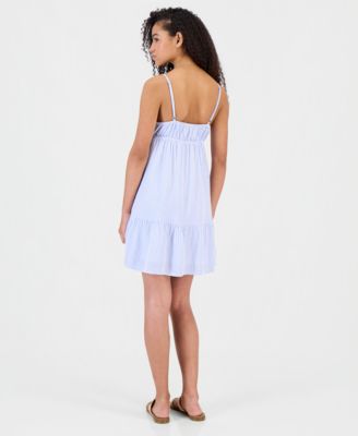 Juniors' Printed Babydoll Tie-Front Mini Dress