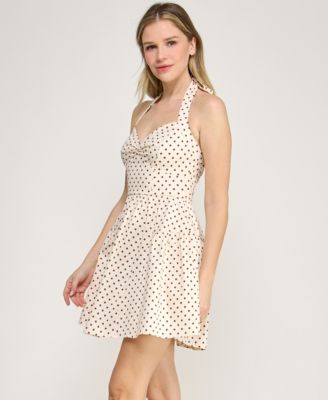 Juniors' Halter Neck Twist Front Mini Dress