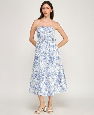 Juniors' Strapless Fit & Flare Midi Dress