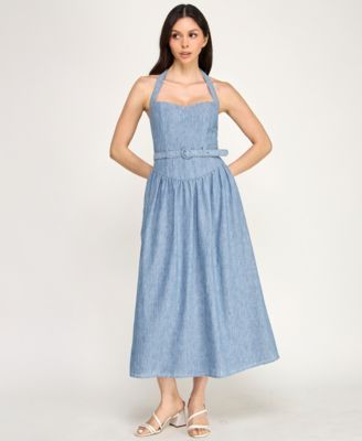 Juniors' Sweetheart Neck Fit & Flare Midi Dress
