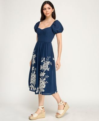 Juniors' Embroidered Sweetheart Neck Midi Dress