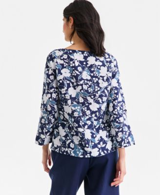 Women's 100% Linen Roll-Tab Top