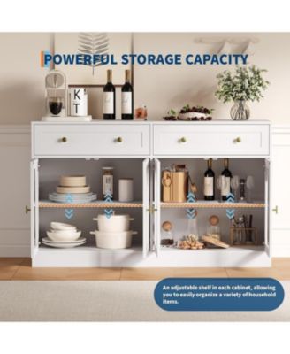 55-Inch Wide Farmhouse Sideboard Buffet Cabinet with 4 Acrylic Doors and 2 Drawers, Wooden Console Table for Kitchen or Living Room