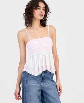 Juniors' Smocked Handkerchief-Hem Tube Top
