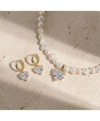 2-Piece Freshwater Pearl Necklace & Heart Crystal Drop Earrings Set
