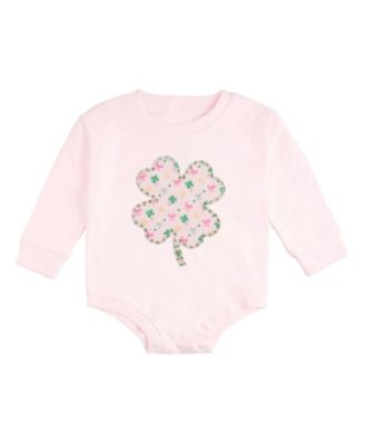 Baby Girls Ditsy Shamrock Patch St. Patrick's Day Long Sleeve Romper